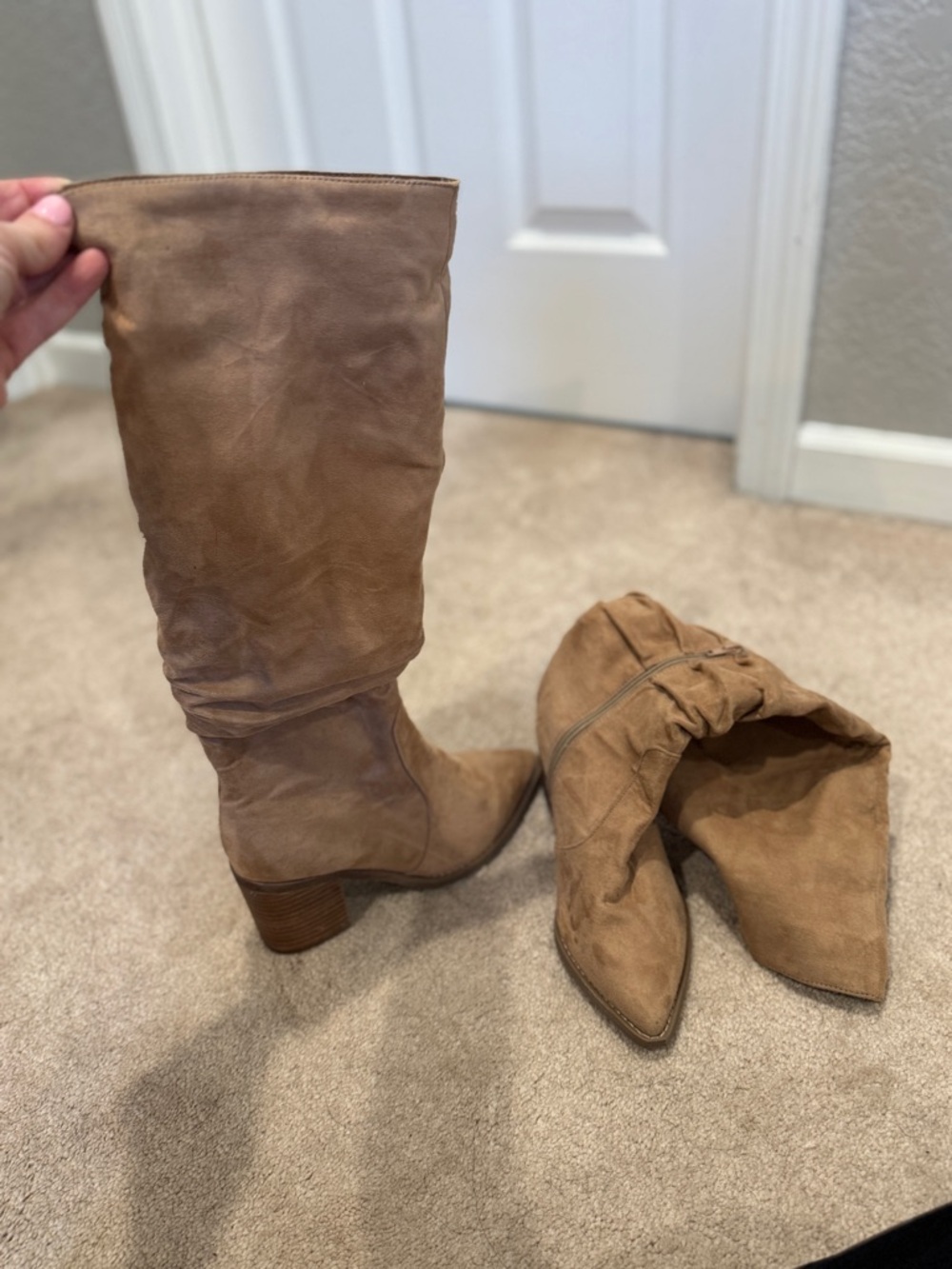 Madden Girl Slouchy Mid-Calf Boots in Tan